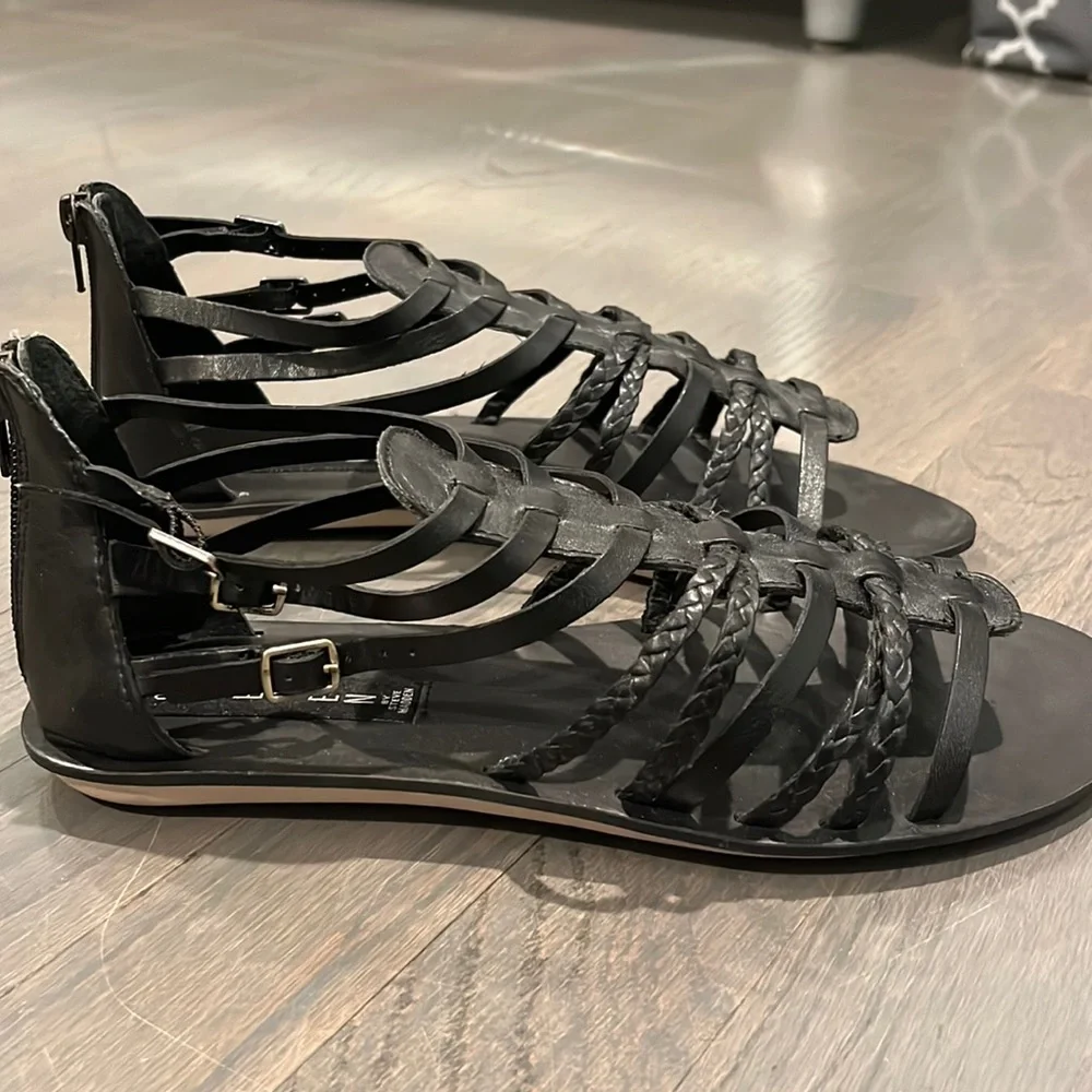 Steven by Steve Madden Staxxs Black Leather Gladiator Sandals 6.5 - Picture 3 of 10